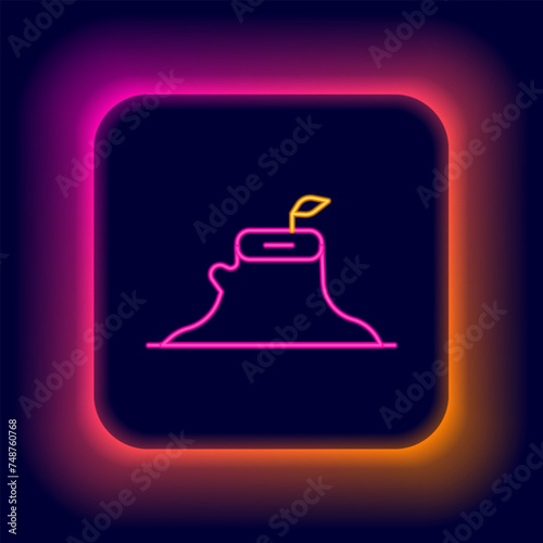 Glowing neon line Tree stump icon isolated on black background. Colorful outline concept. Vector