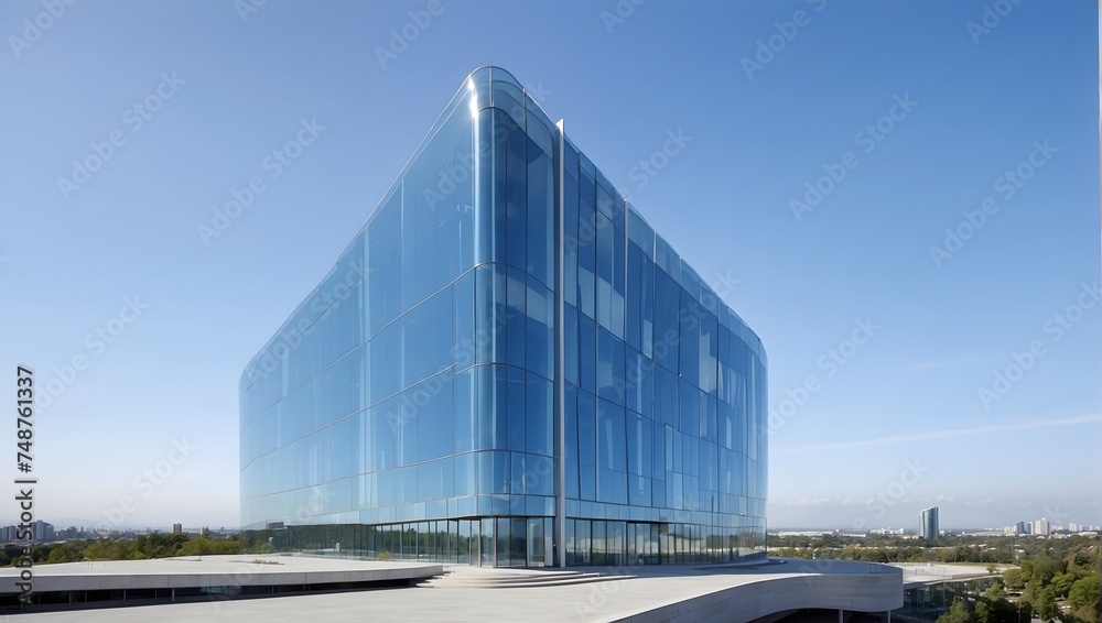 Modern architecture meets economic ambition a glass-fronted office building reaches into the blue expanse, a tribute to business innovation Generative AI Modern architecture meets economic ambition a glass-fronted office building reaches into the blue expanse, a tribute to business innovation Generative AI