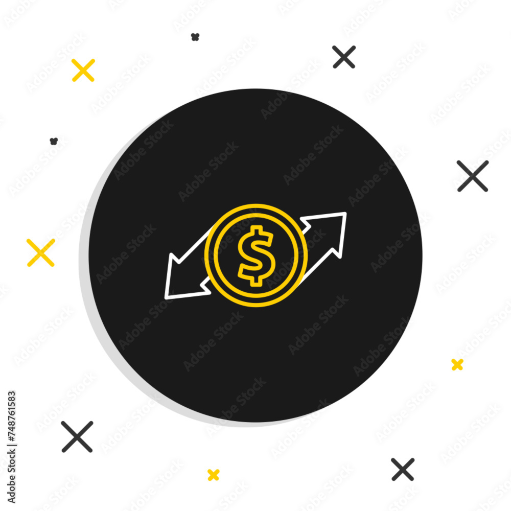 Line Financial growth and dollar coin icon isolated on white background. Increasing revenue. Colorful outline concept. Vector