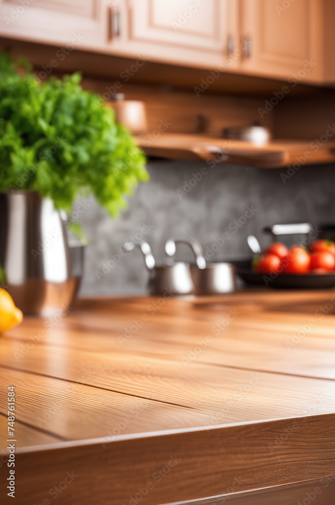 Modern Kitchen Interior with Wooden Countertop Modern Kitchen Interior with Wooden Countertop