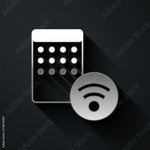 Silver Air humidifier icon isolated on black background. Portable electric home appliance, home air purification and humidification. Long shadow style. Vector