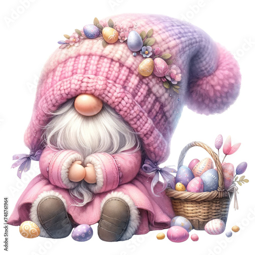 Whimsical Gnome with Easter Eggs Illustration