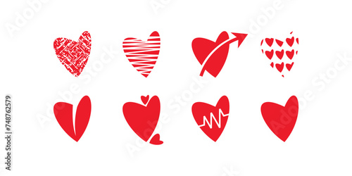 icon set logo design red heart icon, heart icon, love icon, romantic icon