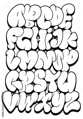 Black and White Graffiti Bubble font shaped alphabet set