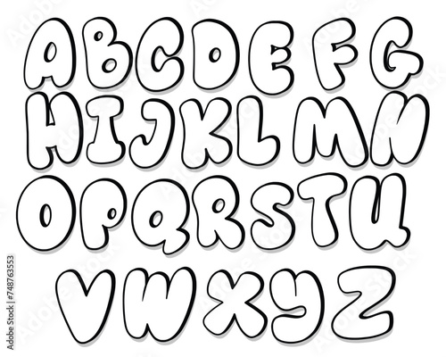 Black and White Graffiti bubble font shaped alphabet set