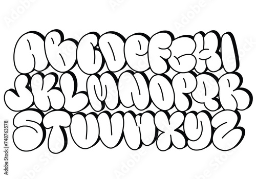 Black and White Graffiti bubble font shaped alphabet set