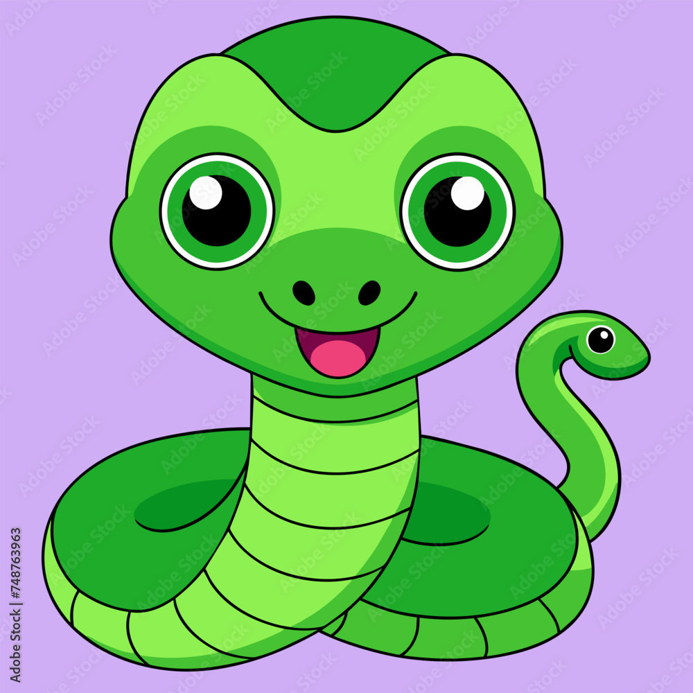 Fototapeta premium Green snake: illustration for the New Year's mood