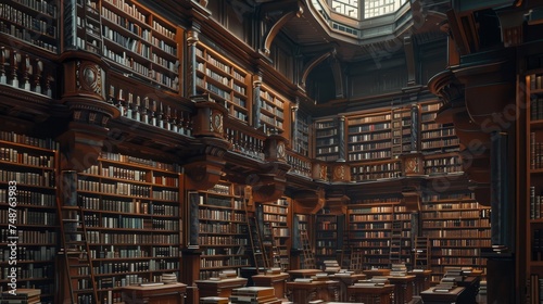 Crypto Regulation Library: A vast library filled with volumes of digital laws and regulations, with crypto enthusiasts and legal experts studying the texts. photo