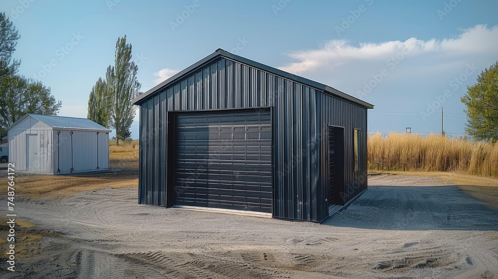 A small steel building with black walls. Generative AI. A small steel building with black walls. Generative AI.