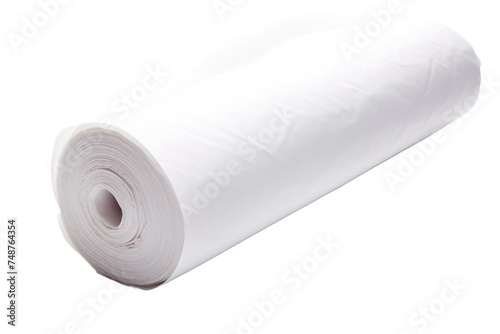 A roll of white paper creating a minimalist and clean aesthetic. The stark contrast between the paper and background highlights the simplicity and versatility of the object.