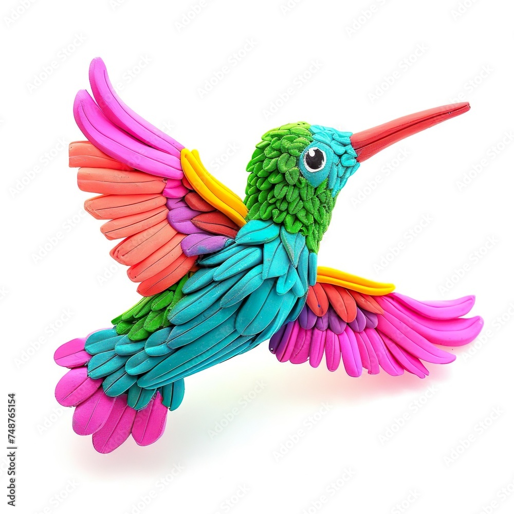 Fototapeta premium Multicolored hummingbird isolated on white background.