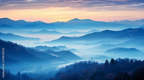 The First Light of Dawn Breaks Over Serene Misty Mountains, a Picture of Perfect Majesty © Watasiwa