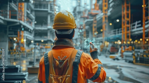 Engineer Working with AR in the Construction Industry. Generative AI.