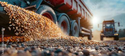 Loading wheat grain at an agricultural plant during harvest photo