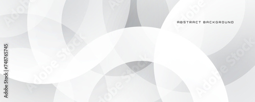 3D white geometric abstract background overlap layer on bright space with circles shape decoration. Modern graphic design element cutout style concept for banner, flyer, card, cover, or brochure