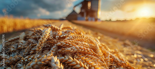 Loading wheat grain at an agricultural plant during harvest photo