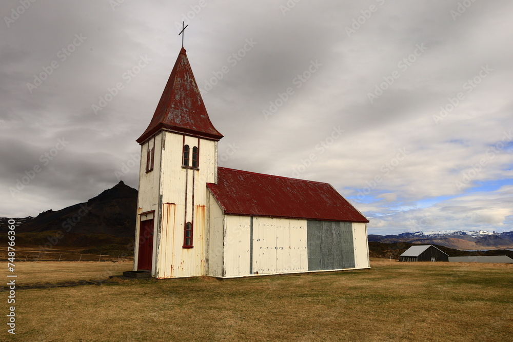 View on the Hellnar Church in the Snæfellsnes Peninsula, Iceland