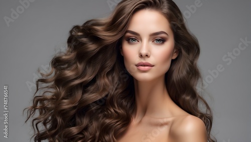 The model's silky, healthy brown hair and glowing skin serve as a perfect canvas for demonstrating the transformative power of quality care products Generative AI