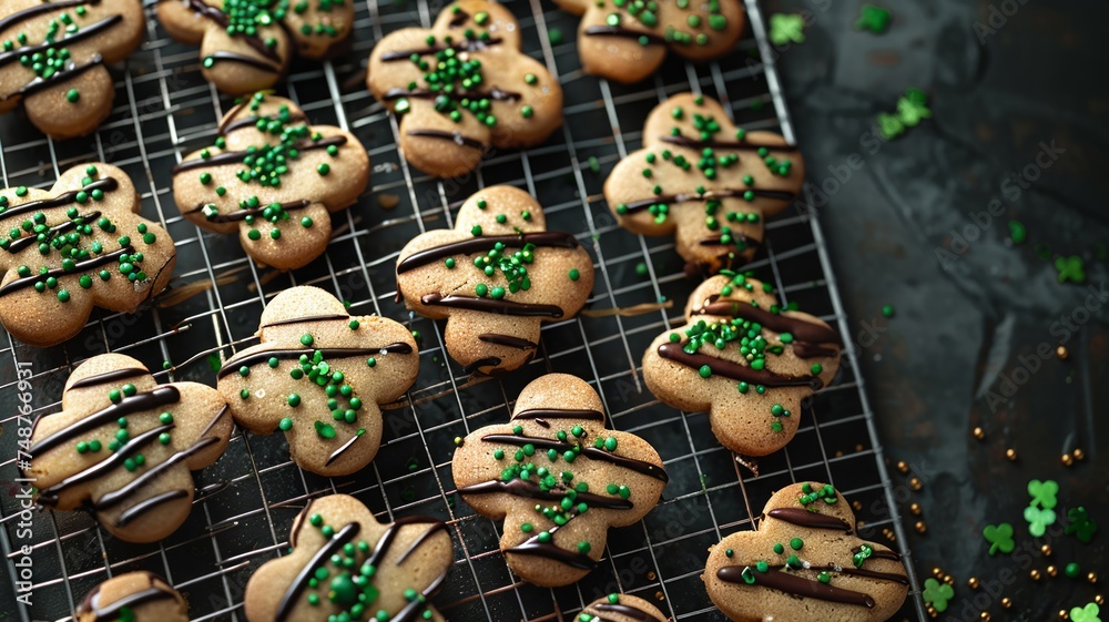 Naklejka premium Festive shamrock cookies decorated with green icing for a cheerful celebration