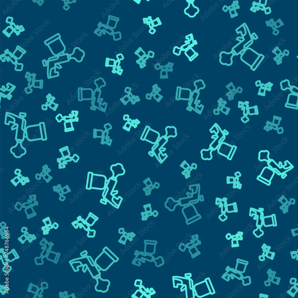 Green line Paint spray gun icon isolated seamless pattern on blue background. Vector