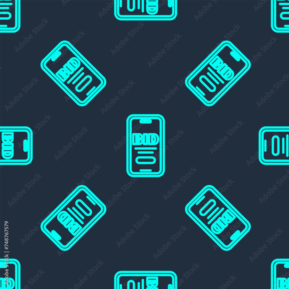 Green line Online auction icon isolated seamless pattern on blue background. Bid sign. Auction bidding. Sale and buyers. Vector Green line Online auction icon isolated seamless pattern on blue background. Bid sign. Auction bidding. Sale and buyers. Vector