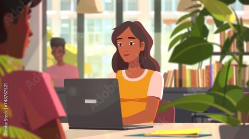A focused female student wo...
