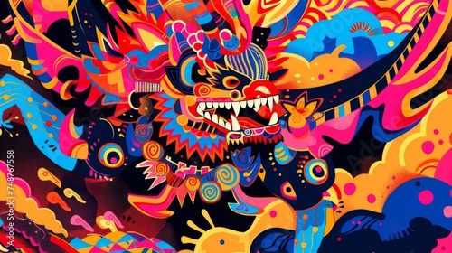 Abstract vibrant colors illustration of Dragon, pop art design background or wallpaper. © BOONJUNG