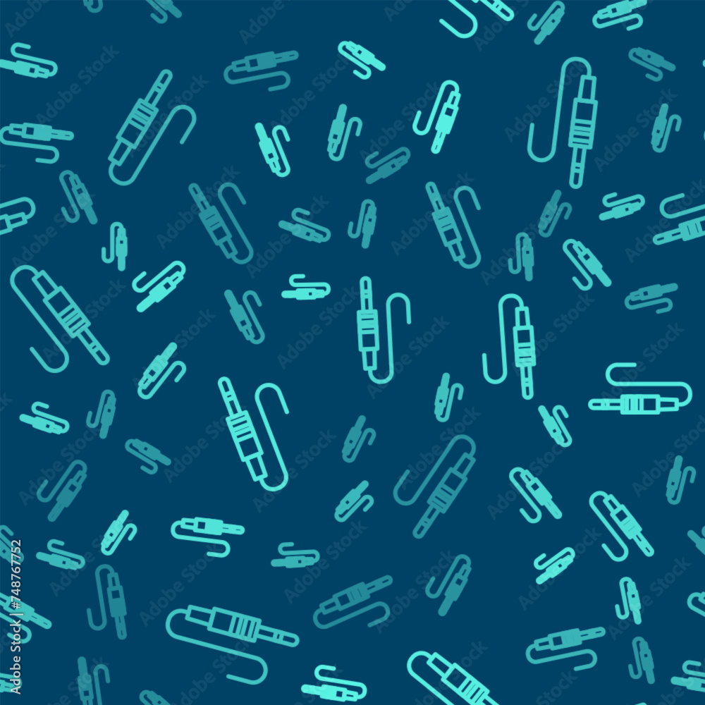 Green line Audio jack icon isolated seamless pattern on blue background. Audio cable for connection sound equipment. Plug wire. Musical instrument. Vector Green line Audio jack icon isolated seamless pattern on blue background. Audio cable for connection sound equipment. Plug wire. Musical instrument. Vector