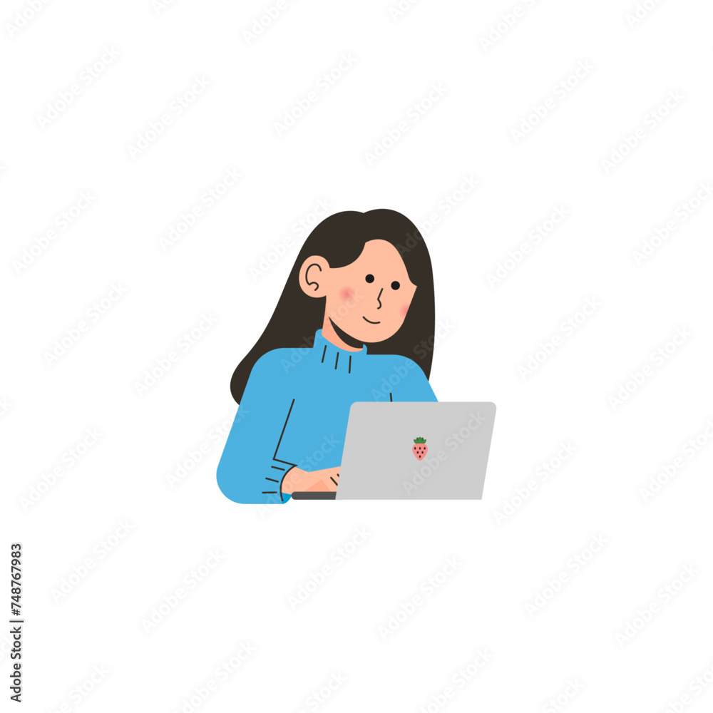 Woman Working Using Laptop Illustration Woman Working Using Laptop Illustration