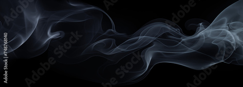 Banner with abstract smoke float up black background. 