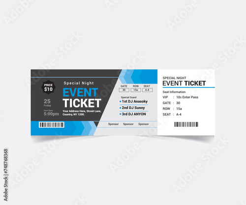 Event Ticket Template Vector File, Fully Customization, Creative and Simple Design