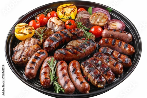 The best meat and bratwurst you've ever had, grilled over coals with vegetables