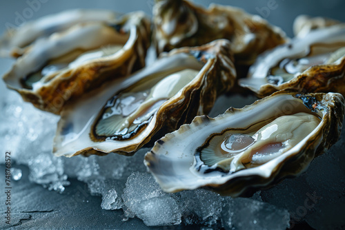 Fresh Oysters on Ice with Lemon and Seasoning.