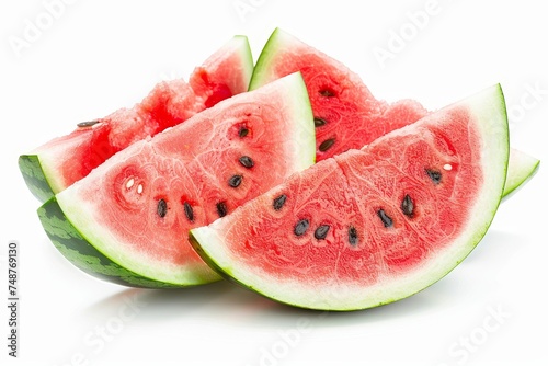 On a white background, a slice of watermelon is isolated.