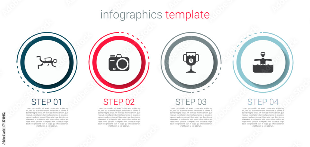 Set Scuba diver, Photo camera, Award cup and Water gymnastics. Business infographic template. Vector