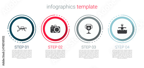 Set Scuba diver, Photo camera, Award cup and Water gymnastics. Business infographic template. Vector