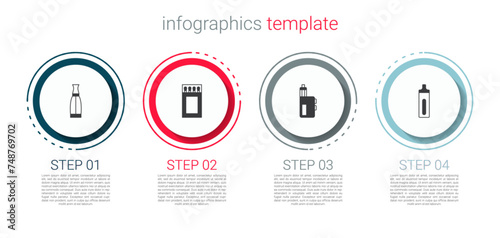 Set Vape liquid bottle, Matchbox and matches, mod device and Electronic cigarette. Business infographic template. Vector