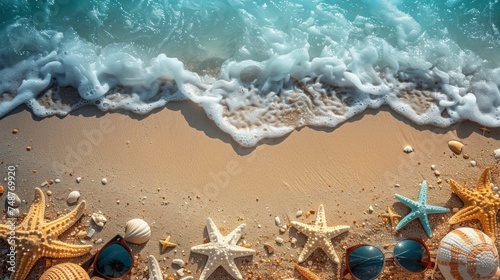 sea shells and starfish on the beach