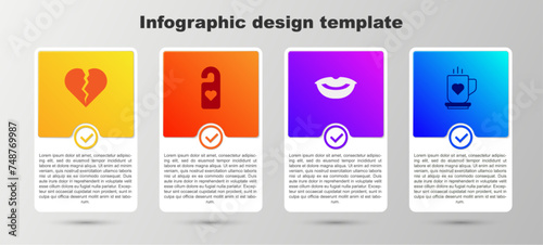 Set Broken heart or divorce, Please do not disturb with, Smiling lips and Coffee cup and. Business infographic template. Vector