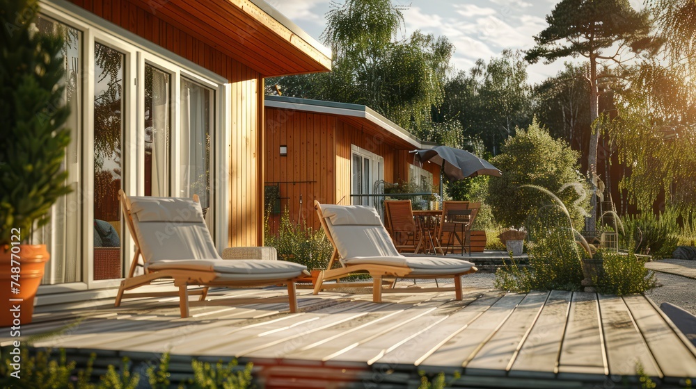 The Peaceful Ambiance of a Terrace with a Mobile Home and Nestled Holiday Cottage The Peaceful Ambiance of a Terrace with a Mobile Home and Nestled Holiday Cottage