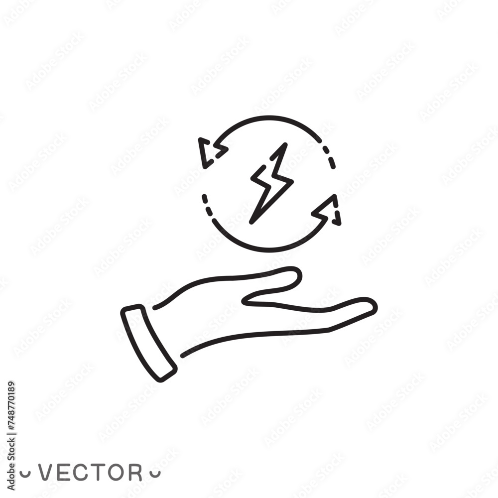 Fototapeta premium save energy icon, hand saving consumption, control electricity power, thin line symbol isolated on white background, editable stroke eps 10 vector illustration