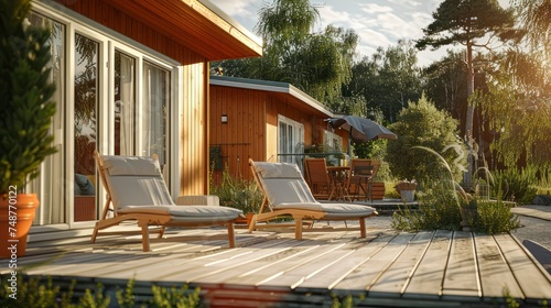 The Peaceful Ambiance of a Terrace with a Mobile Home and Nestled Holiday Cottage photo