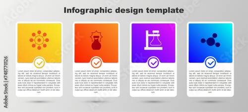 Set Virus, Explosion in the flask, Test tube stand and Molecule. Business infographic template. Vector