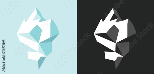 Iceberg mountain vector icon isolated polygon design logo graphic illustration set, blue black white flat cartoon ice berg geometric crystal style object shape abstract origami image clipart