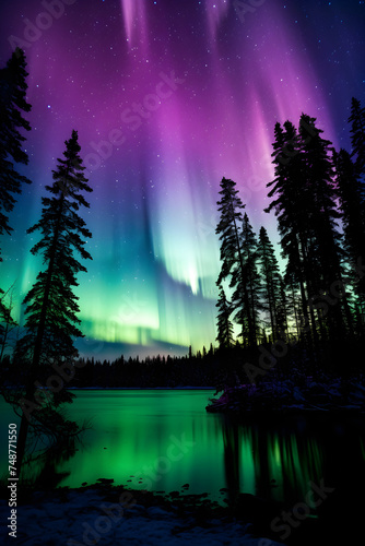 Spellbinding Display of the Aurora Borealis Over a Stark Wilderness Landscape Under a Star-studded Sky © Garrett