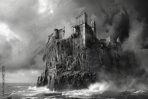 A fortress of solitude, standing resilient against the howling winds and seas, a beacon of solitude and defiance photo