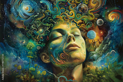 A fantastic dreamer, surrounded by the creations of their own mind, a testament to the power of dreams photo