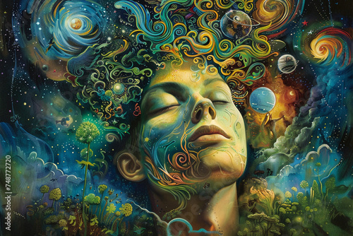 A fantastic dreamer, surrounded by the creations of their own mind, a testament to the power of dreams