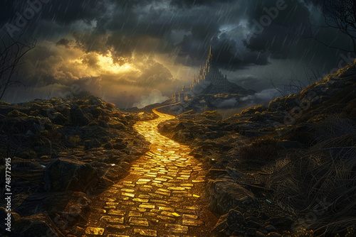 A path paved in gold leads to the ultimate place of judgment, where every step taken is a testament to ones choices photo