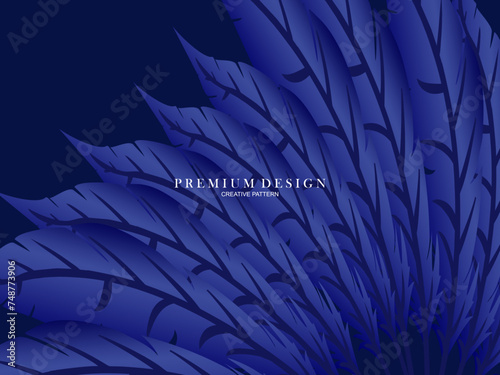 Blue feather premium background. Abstract dynamic composition. Modern vector feather illustration.